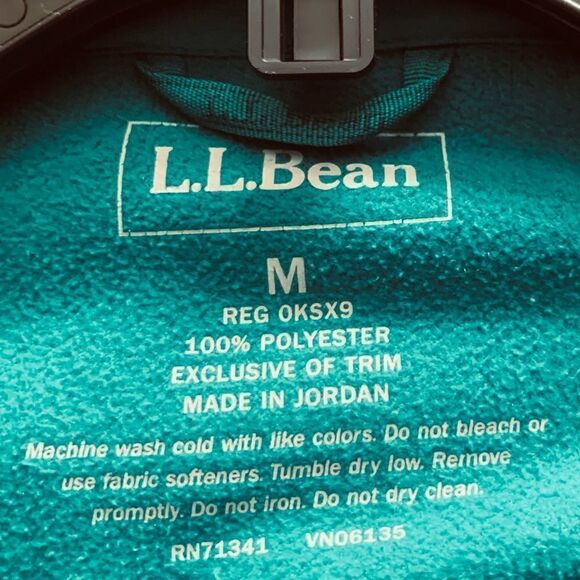 LL Bean Teal Green Fleece Full Zip Jacket Floral Front Pocket Size Medium - Picture 9 of 9